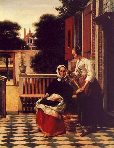 Pieter de Hooch Woman and a Maid with a Pail in a Courtyard oil painting picture